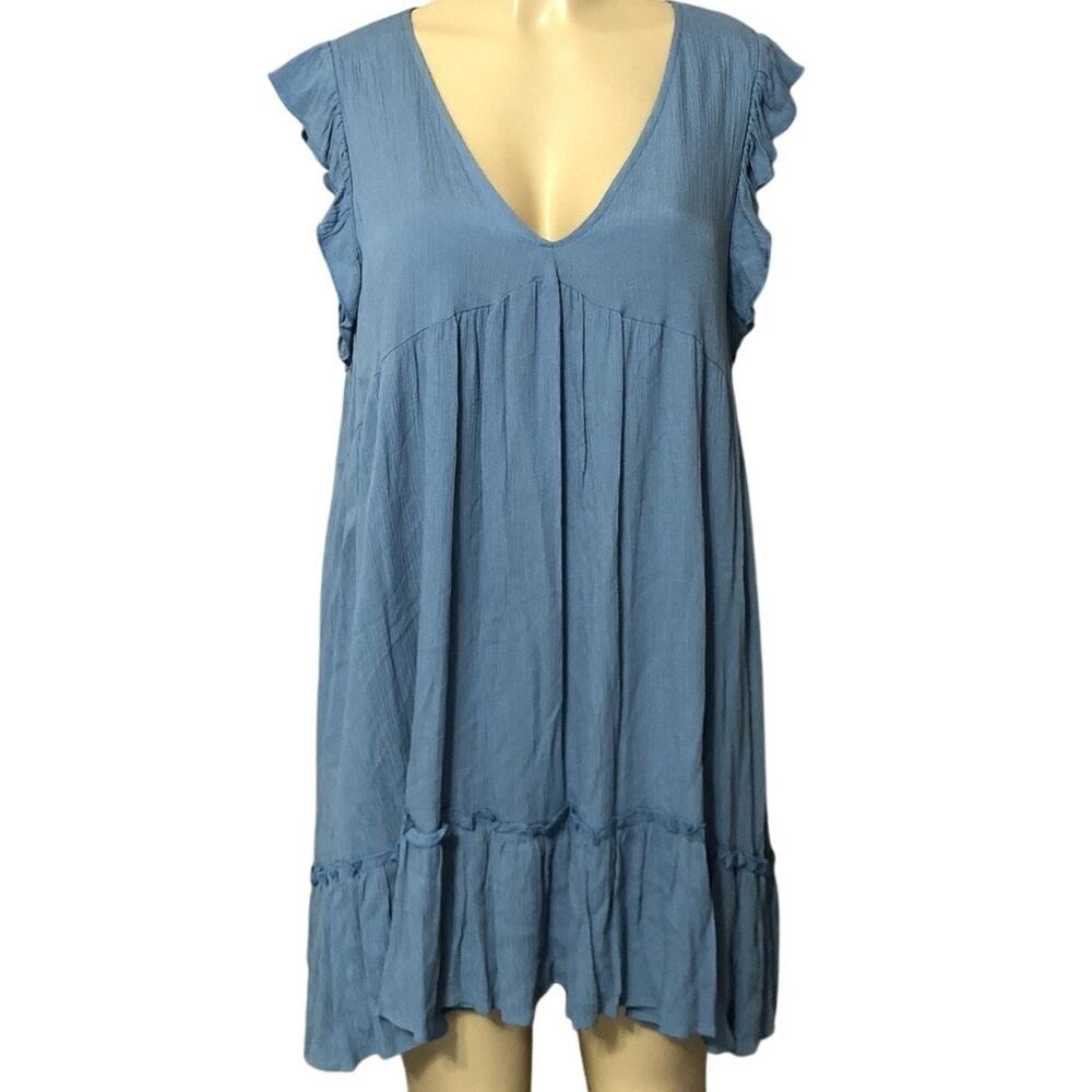 Altar'd State Short Blue Ruffled Baby Doll Style Dress Women's Small